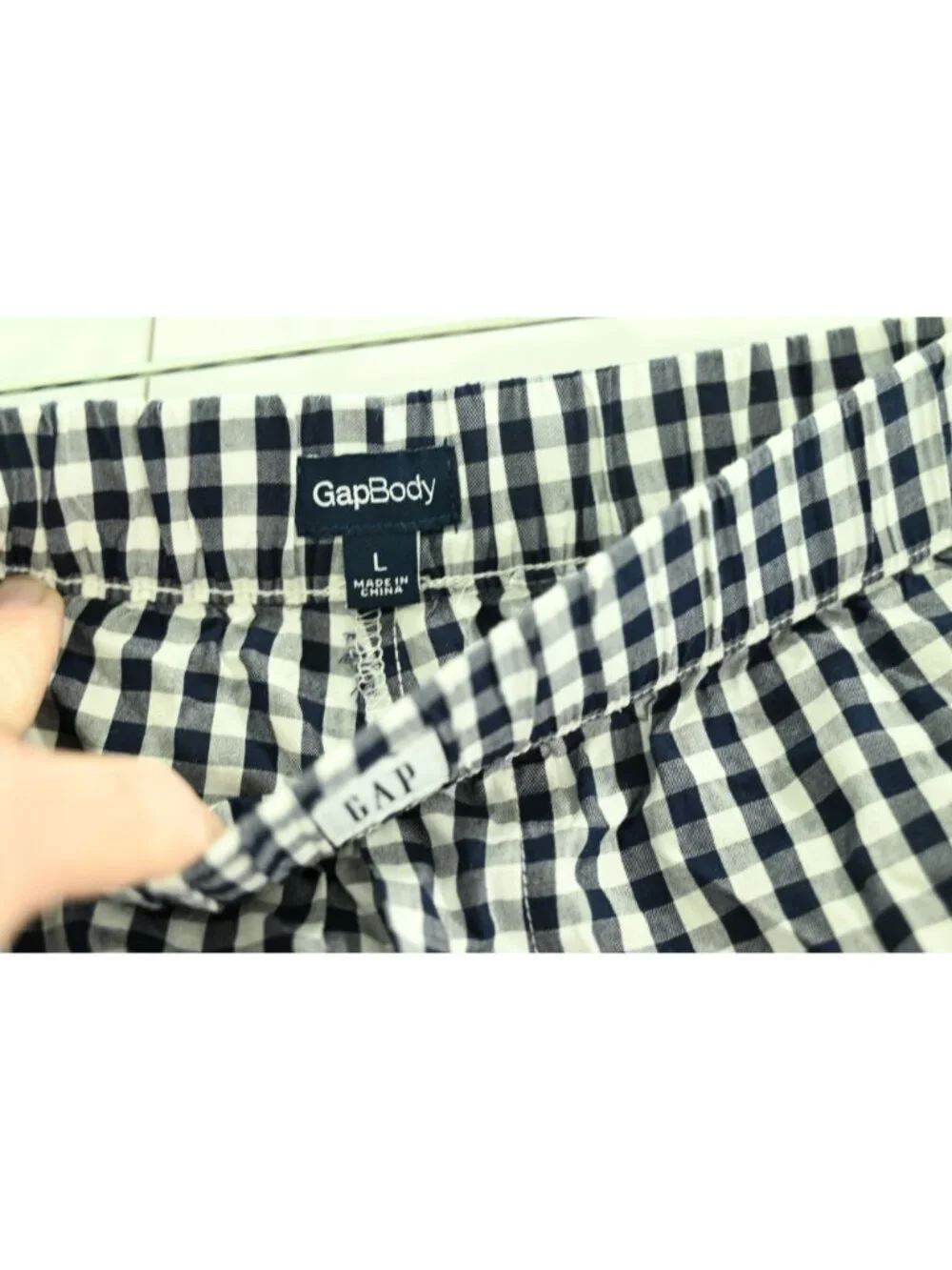 NWT Gap Body Boxer Sleep Shorts Sz L Navy Gingham Plaid Lounge Pajama Bottoms